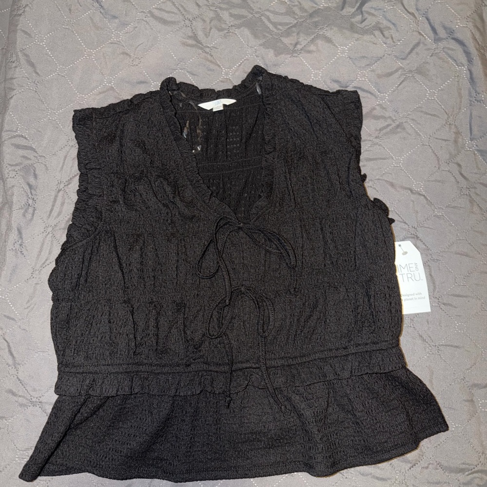 Black Women's Sleeveless Tie-Front Peplum Top